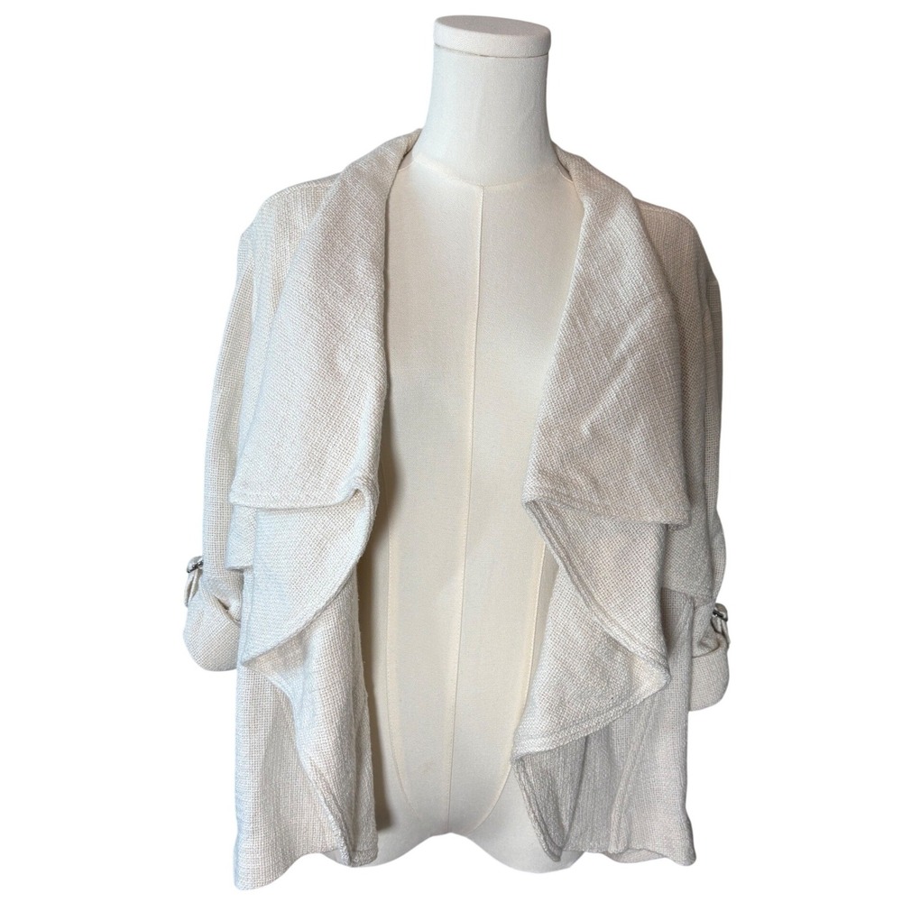 Chico's Cream Textured Waterfall Draped Open Front Cardigan Jacket Size 3 XL